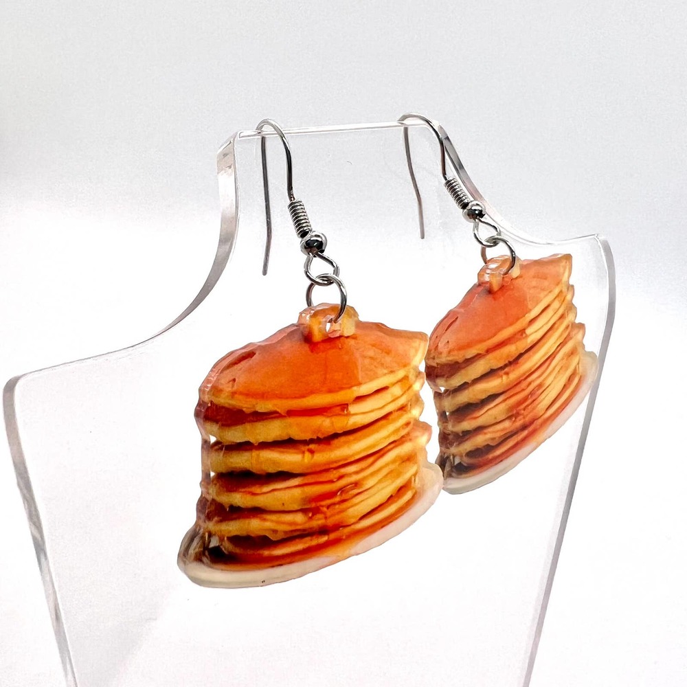 Pancake Stack Earrings - Breakfast Earrings - Waffle Earring - Stack of Pancakes - Picture 2 of 8